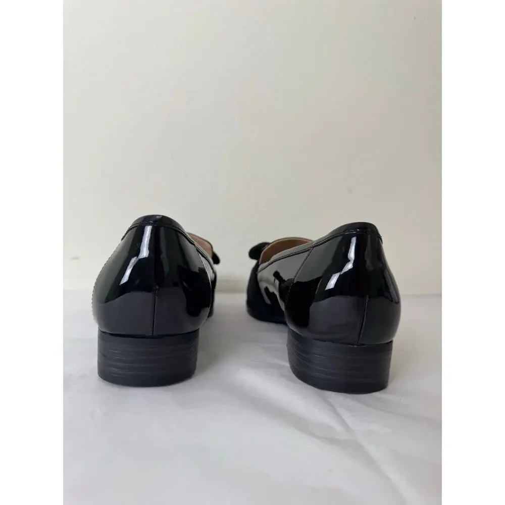 Bandolino Lindio Patent Loafers Grosgrain Bow Black Slip On Shoes 8.5